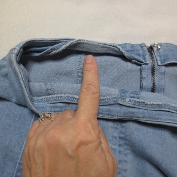 HONEY BELLE womens SKIRT denim JEAN mini 80's retro BLUE fitted SIZE M - Picture 7 of 10